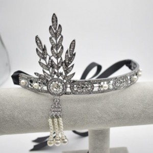 Headbands Great Gatsby Charleston 1920s Vintage Pearls Tiara Headband - Black - C612NS9OWRD $14.24