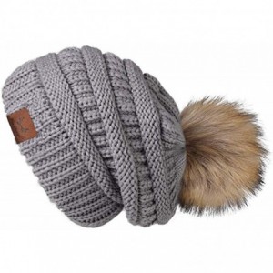 Skullies & Beanies Womens Winter Knit Beanie Hat-Winter Knit Beanie Hat for Women with Faux Fur Pompom Winter Soft Warm Ski C...