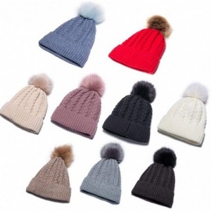 Skullies & Beanies Womens Winter Knit Slouchy Beanie Hat Warm Skull Ski Cap Faux Fur Pompom Hats for Women - Dark Grey - CN18...