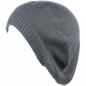 Berets Chic French Style Lightweight Soft Slouchy Knit Beret Beanie Hat in Solid - Dk.gray - CP18LCD5RS7 $9.00
