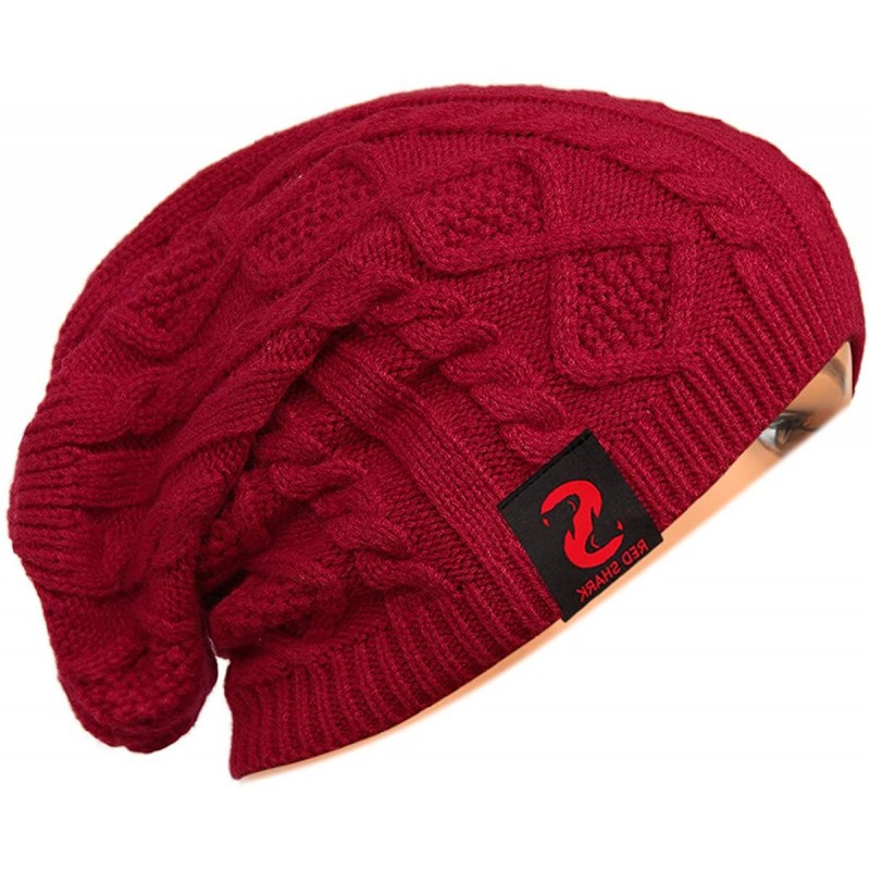 Skullies & Beanies Unisex Adult Winter Warm Slouch Beanie Long Baggy Skull Cap Stretchy Knit Hat Oversized - Red - CP1291EZM1...