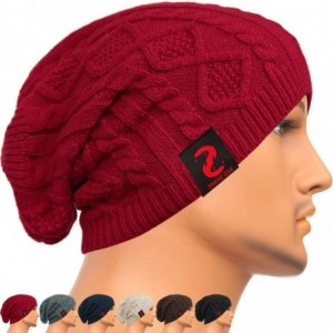 Skullies & Beanies Unisex Adult Winter Warm Slouch Beanie Long Baggy Skull Cap Stretchy Knit Hat Oversized - Red - CP1291EZM1...