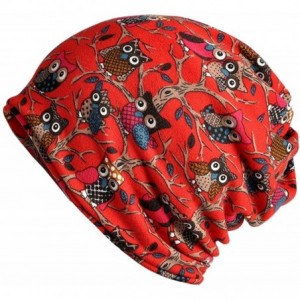 Skullies & Beanies Womens Ladies Plush Lining Owl Pattern Beanie Hat Flexible Cotton Winter Warm Hat Scarf Dual Purpose - Red...
