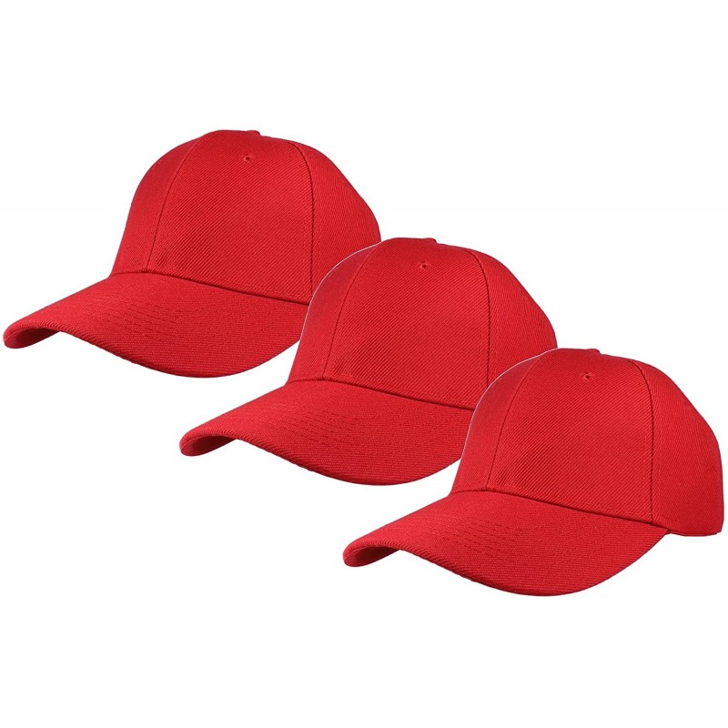 Baseball Caps Plain Baseball Cap Adjustable Back Strap 3 PC - Red - CW18C5NGWYT $8.56