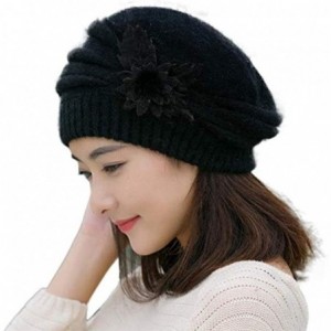 Skullies & Beanies Women's Winter Beret Hat Fleece Lined Soft Warm Beanie Cap with Flower Accent - Black - CP18KNNTOOW $33.29