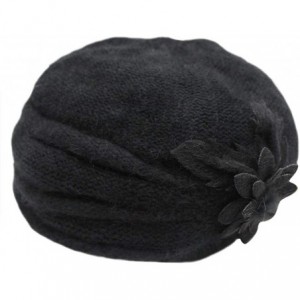 Skullies & Beanies Women's Winter Beret Hat Fleece Lined Soft Warm Beanie Cap with Flower Accent - Black - CP18KNNTOOW $18.20