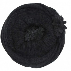 Skullies & Beanies Women's Winter Beret Hat Fleece Lined Soft Warm Beanie Cap with Flower Accent - Black - CP18KNNTOOW $18.20