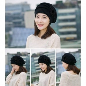 Skullies & Beanies Women's Winter Beret Hat Fleece Lined Soft Warm Beanie Cap with Flower Accent - Black - CP18KNNTOOW $18.20