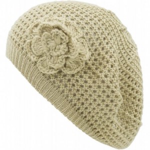 Berets Womens Crochet Hat Flower Beanie Beret Fashion Accessory Lightweight Knit Cap - Beige Net - C712DE380N5 $12.71