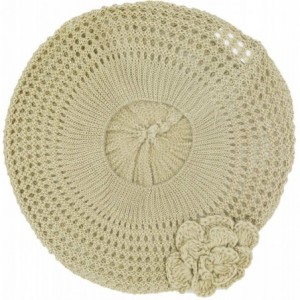 Berets Womens Crochet Hat Flower Beanie Beret Fashion Accessory Lightweight Knit Cap - Beige Net - C712DE380N5 $12.71