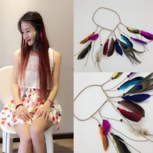 Headbands Women's Feather Braided Headbands Party Boho Tassels Hair Band Headwear - A - C617Z434Y3E $12.27