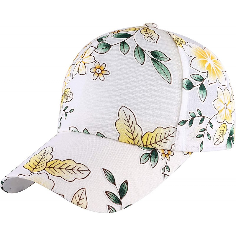 Baseball Caps Womens Floral Print Baseball Cap Adjustable Trucker Baseball Cap - Flower Yellow - CZ18SUSLW8Q $9.52