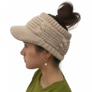 Skullies & Beanies Beanie Tail Winter Warm Knit Messy High Bun Ponytail Hats Visor Beanie Cap - Beige - CZ18ICTRSL9 $7.91