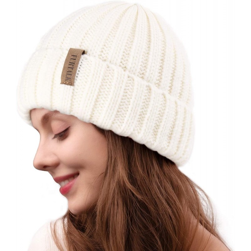 Skullies & Beanies Winter Beanie for Women Fleece Lined Warm Knitted Skull Cap Winter Hat - 04-white - CF18UTCXK0A $12.10