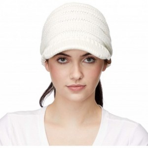 Skullies & Beanies Messy Bun Ponytail Visor Brim Beanie Hat Bundle Hair Tie (MB-131) - Ivory - With Cc Ponytail Holder - C918...