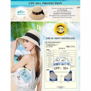 Sun Hats Womens UPF 50 Summer Straw Beach Sun Hat Wide Brim Fashion Fedora Packable & Adjustable - 69087beige - CZ18R3ZQYSS $...