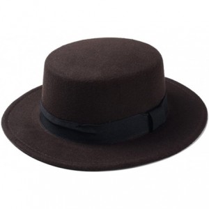 Fedoras Women Boater Hat Bowler Sailor Wide Brim Flat Top Caps Wool Blend - Coffee - CX184HM8IYM $10.29