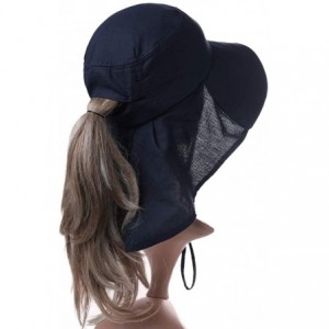 Sun Hats Summer Bill Flap Cap UPF 50+ Cotton Sun Hat with Neck Cover Cord for Women - 00020_navy(with Face Shield) - C2199C0L...