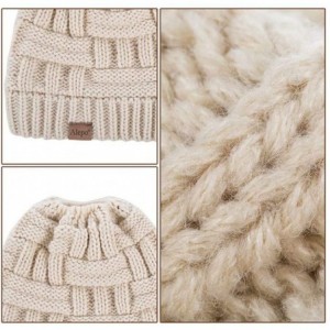 Skullies & Beanies Womens High Messy Bun Beanie Hat with Ponytail Hole- Winter Warm Trendy Knit Ski Skull Cap - Navy - CK18X9...