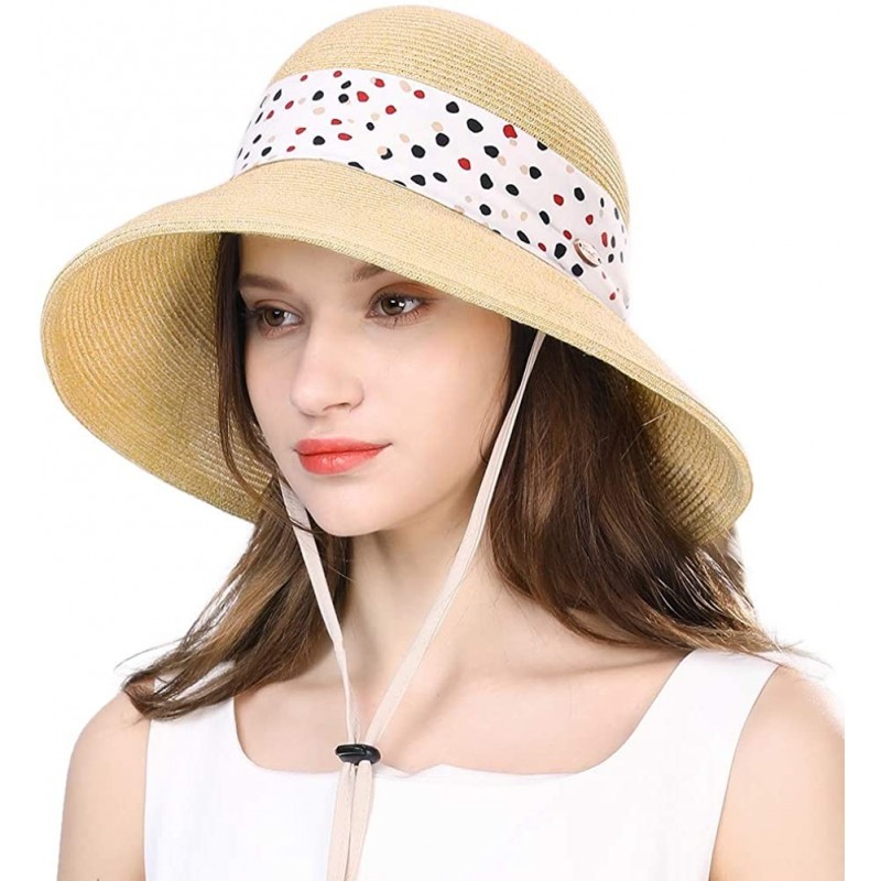 Sun Hats Womens UPF 50 Straw Sun Hat Floppy Wide Brim Fashion Beach Accessories Packable & Adjustable - 91014beige - CB199I0U...