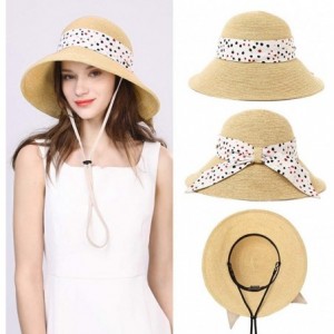 Sun Hats Womens UPF 50 Straw Sun Hat Floppy Wide Brim Fashion Beach Accessories Packable & Adjustable - 91014beige - CB199I0U...