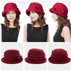 Fedoras Womens Wool Blend Winter Bucket 1920s Vintage Derby Hat Fedora Round Fall Bowler 55-59cm - 89369-burgundy - CE18IIG8C...