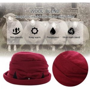 Fedoras Womens Wool Blend Winter Bucket 1920s Vintage Derby Hat Fedora Round Fall Bowler 55-59cm - 89369-burgundy - CE18IIG8C...