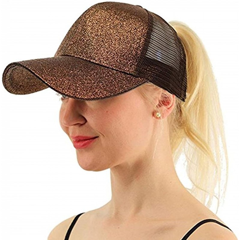 Skullies & Beanies Ponytail Cap Messy Trucker Adjustable Visor Baseball Cap Hat Unisex - Glitter Coffee - CP18EYIG6YE $16.58