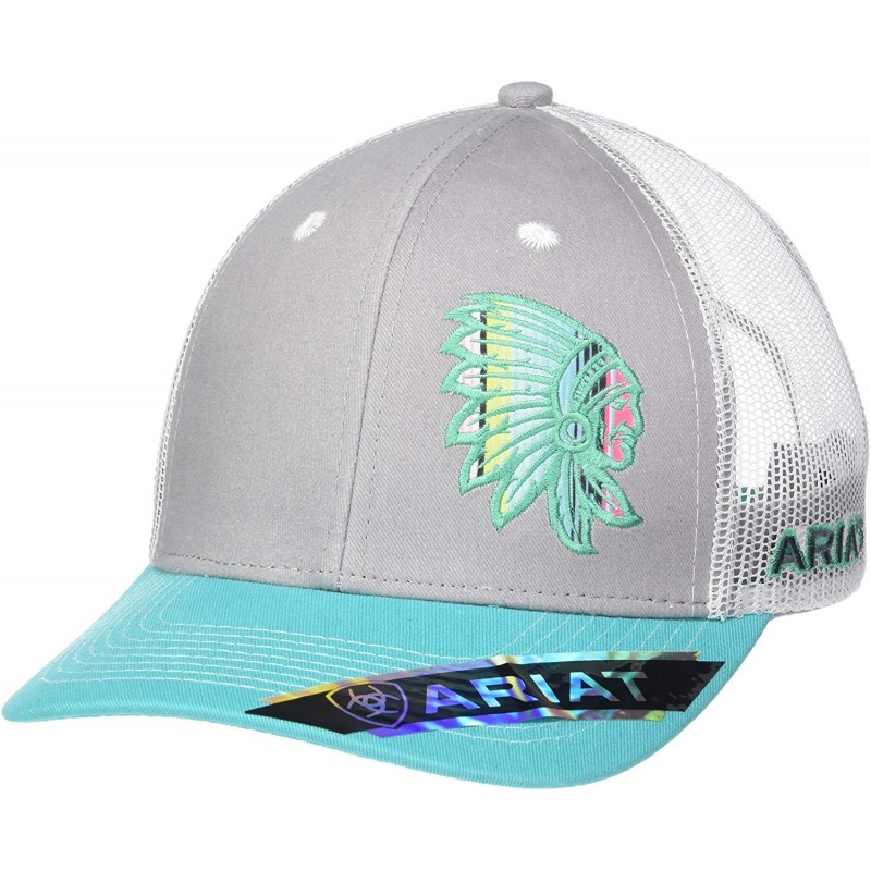 Baseball Caps Women's Offset Chief Mesh Snap Back Cap- Turquoise- One Size - CZ189UCQ7GZ $33.03