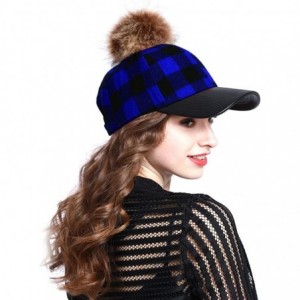 Baseball Caps Buffalo Plaid Baseball Caps with Fuax Fur Pom Pom - Royal - CH12MAKEKSU $19.03