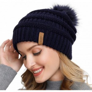 Skullies & Beanies Slouchy Beanie for Women Winter Hats Knit Warm Skull Ski Cap Faux Fur Pom Pom Hat Warm Ski Baggy Cap - CF1...