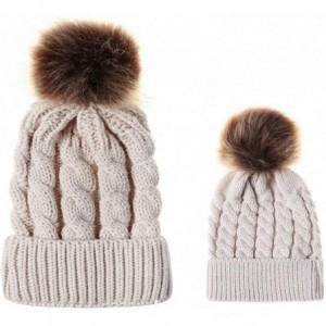 Skullies & Beanies 2PCS Mother&Baby Hat Parent-Child Hat Family Matching Cap Winter Warmer Knit Wool Beanie Ski Cap - 01kahki...