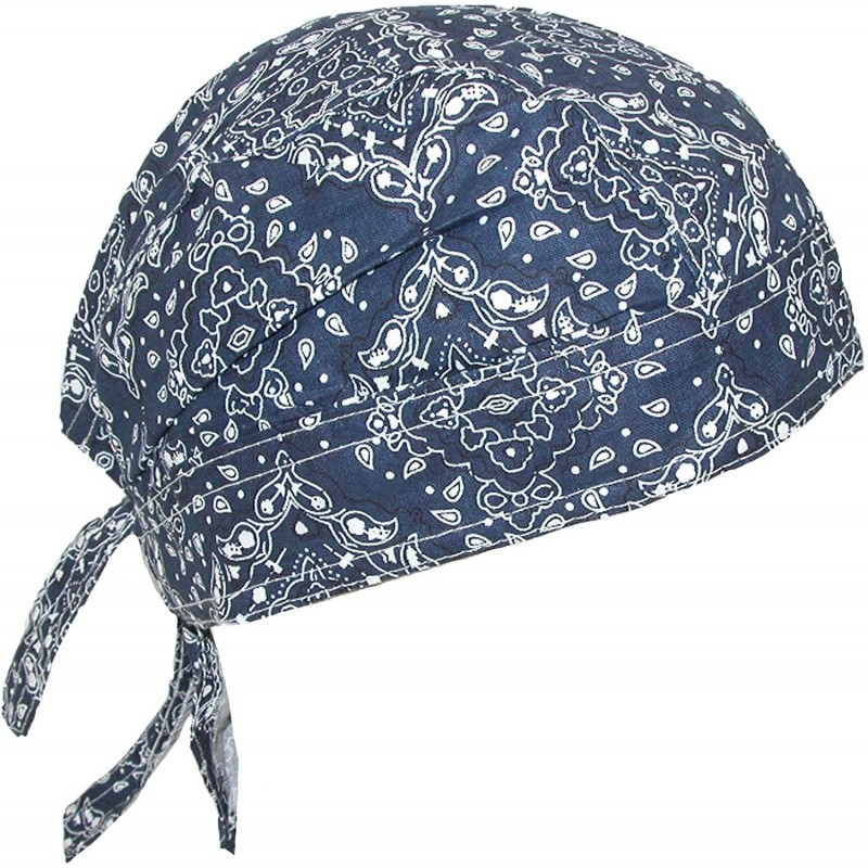 Newsboy Caps Men's Cotton Unlined Paisley Biker Do Rag Cap - Navy - CK11RTLZAL3 $10.44