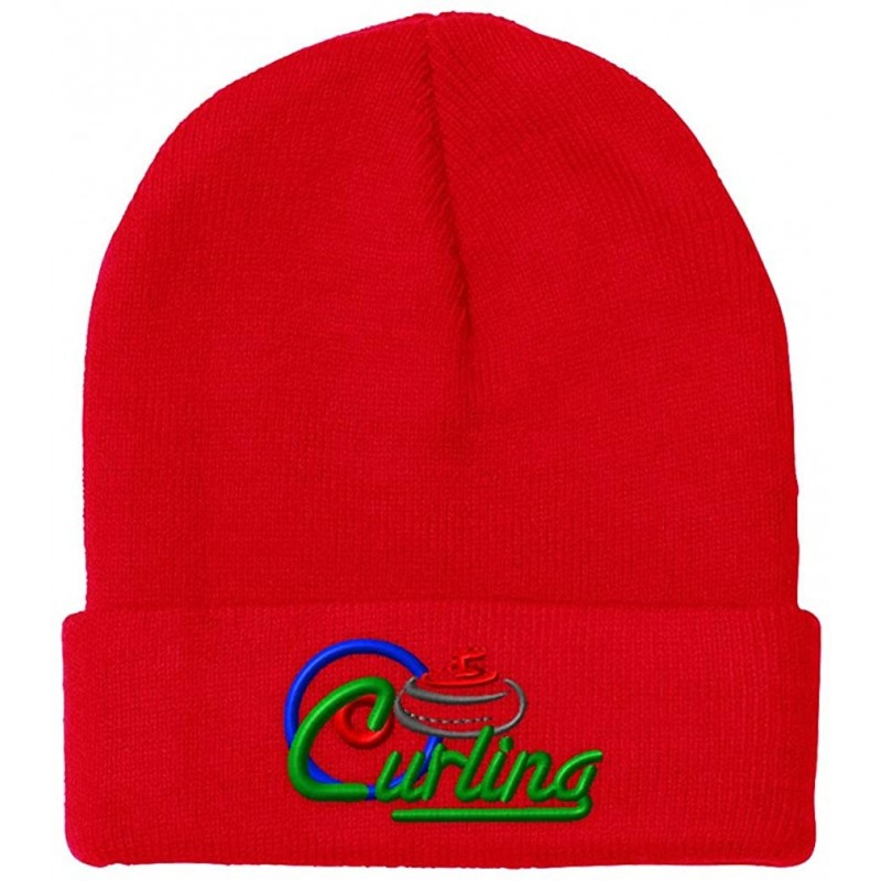 Skullies & Beanies Custom Beanie for Men & Women Sport Curling Logo Style B Embroidery Acrylic - Red - CC18ZS45QTH $14.88