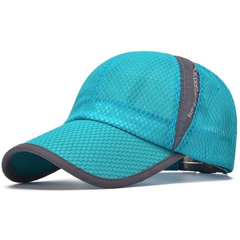 Baseball Caps Men's Outdoor Quick Dry Mesh Baseball Cap Adjustable Lightweight Sun Hat for Running Hiking - Lake Blue - C018O...