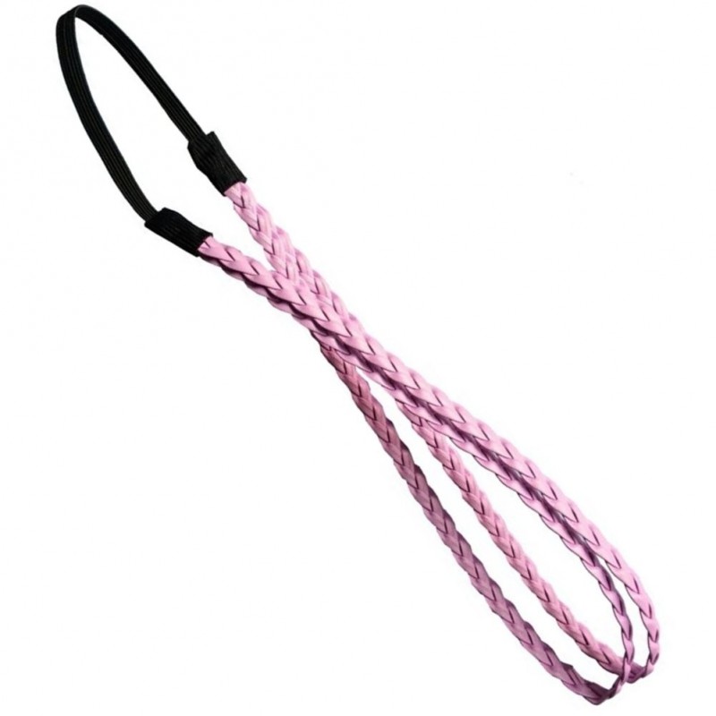 Headbands Fashion Women Girls Leather Woven Hair Band Double Braided Headband (pink) - pink - CM12B1XIXKZ $6.29