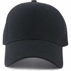 Baseball Caps Women's Ponytail Baseball Cap Messy High Bun Adjustable Plain Trucker Dad Hat - Mesh-black - CE18NIINYZU $9.74