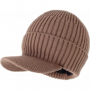 Skullies & Beanies Winter Hats for Men with Visor Warm Men's Outdoor Newsboy Hat Thick Soft Fleece Lined Ski Hat - Khaki - CQ...