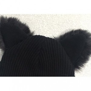 Balaclavas Women's Winter Hat Cat Ear Crochet Braided Knit Caps with Double Pom Pom Cat Ears for Women Girls Black - CD187IMK...