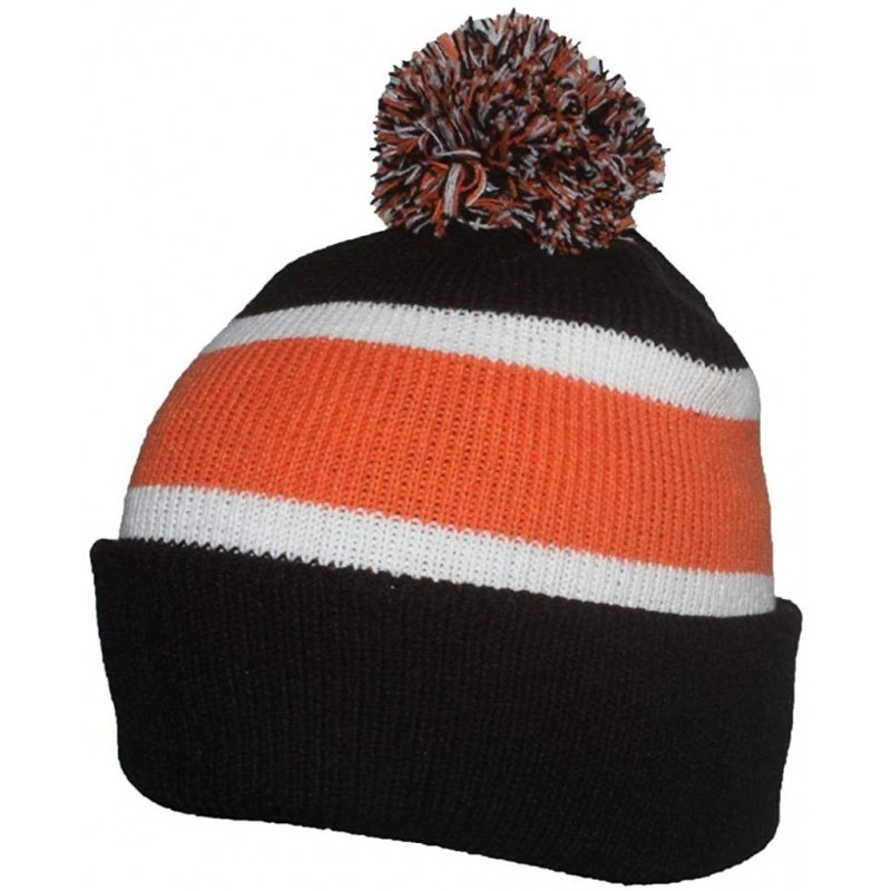 Skullies & Beanies Quality Cuffed Cap with Large Pom Pom (One Size)(Fits Large Heads) - Black/Orange - CJ11P8SFDYT $13.31