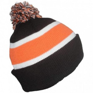 Skullies & Beanies Quality Cuffed Cap with Large Pom Pom (One Size)(Fits Large Heads) - Black/Orange - CJ11P8SFDYT $13.31