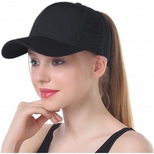 Baseball Caps Women's Ponytail Baseball Cap Messy High Bun Adjustable Plain Trucker Dad Hat - Mesh-black - CE18NIINYZU $9.74