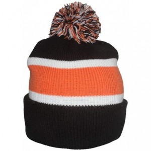 Skullies & Beanies Quality Cuffed Cap with Large Pom Pom (One Size)(Fits Large Heads) - Black/Orange - CJ11P8SFDYT $13.31