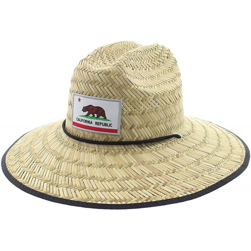 Sun Hats Men's Pierside Wide Brim Straw Sun Hat with Chin Cord - Ca State Bear White - C9182QEKRY6 $27.27