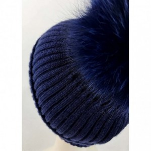 Skullies & Beanies Fox Pom Knit Hat - Removable Pom Pom Fur Ski Style Hat - Warm Winter Fashion - Navy - CV18H4KUM03 $51.25