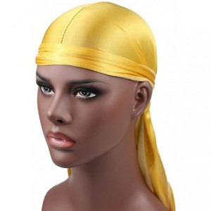 Skullies & Beanies Hip-hop Tone Men Silky Durag Cap Headwrap Long Tail 360 Waves Du-rag Hat - Golden - C518LGEEOIG $7.03