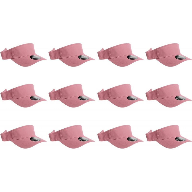 Visors 12 Pack Plain Visor Hats Adjustable Back Strap Tennis Golf Sun Hat - Light Pink - CZ186EUREHU $29.38