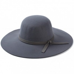 Fedoras Ladies Woolen Fedoras Hat Royal Blue Winter Elegant Vintage Hats with A Wide Brim British Bow Tie Felt Hats - C018QKQ...