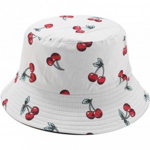 Bucket Hats Unisex Print Double-Side-Wear Reversible Bucket Hat - Cherry White - C818WXQON2T $26.17