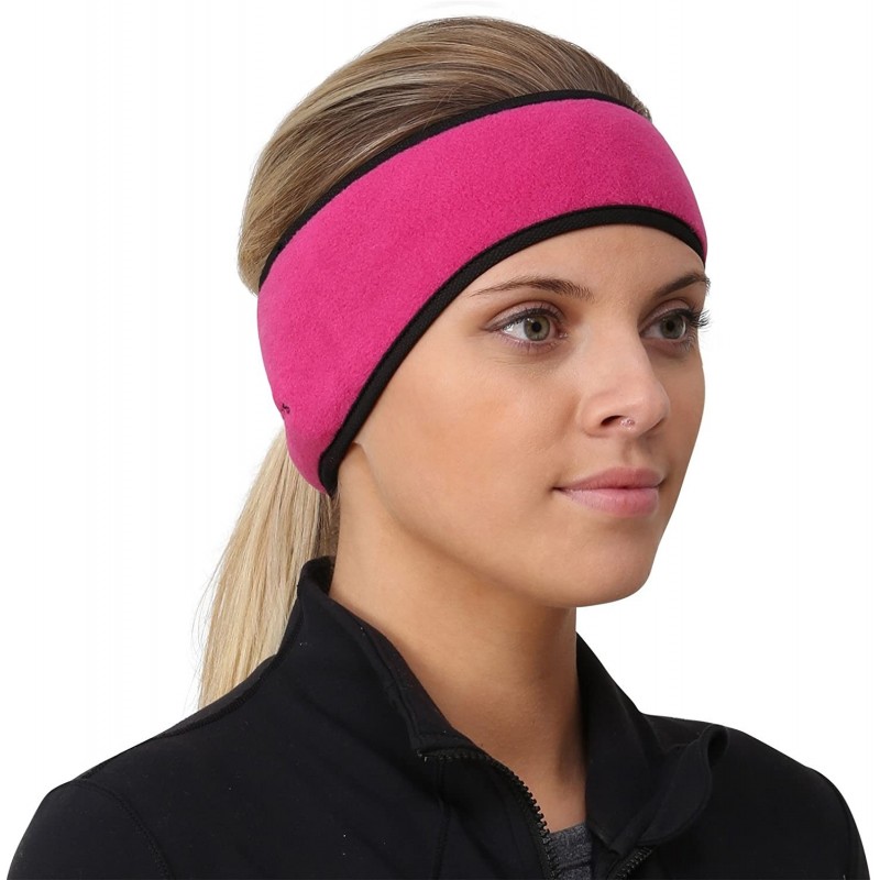 Balaclavas Women's Ponytail Headband - Fleece Earband - Winter Running Headband - Pink / Black - CH113Y8PZJD $20.72